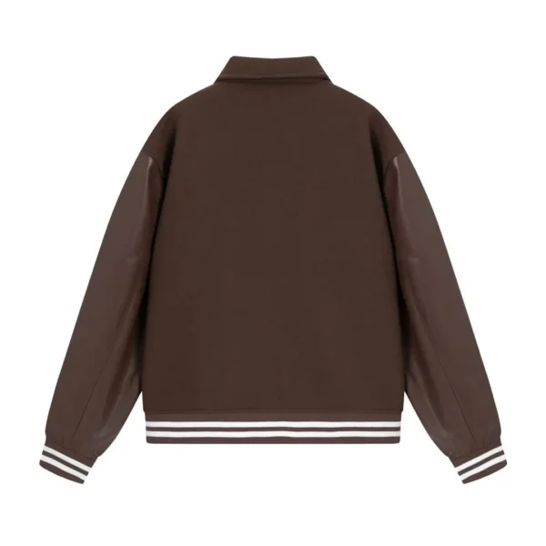 Unisex Varsity Bomber Jacket – Embroidered Letterman Coat with Color Block Leather Sleeves, Loose Fit - Image 3