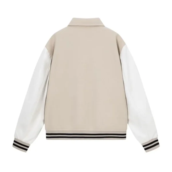 Unisex Varsity Bomber Jacket – Embroidered Letterman Coat with Color Block Leather Sleeves, Loose Fit - Image 5