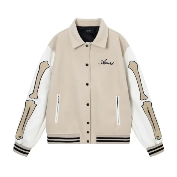 Unisex Varsity Bomber Jacket – Embroidered Letterman Coat with Color Block Leather Sleeves, Loose Fit - Image 2