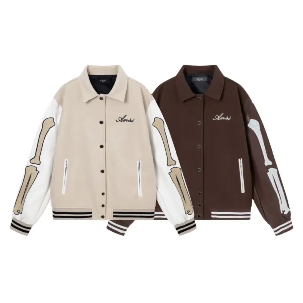 Unisex Varsity Bomber Jacket – Embroidered Letterman Coat with Color Block Leather Sleeves, Loose Fit