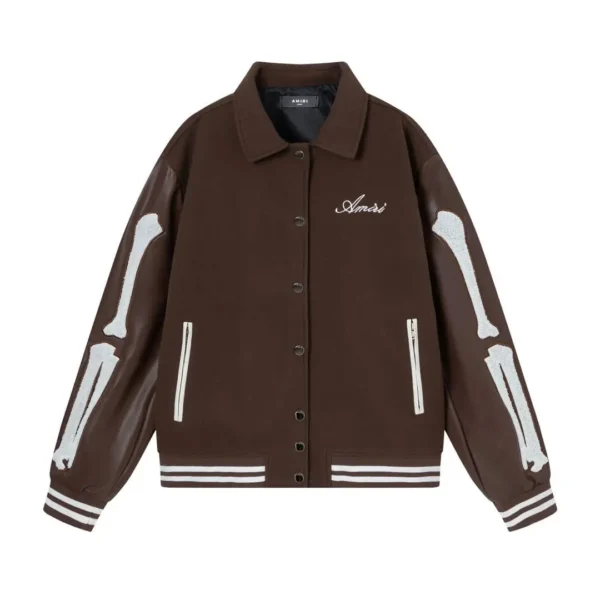 Unisex Varsity Bomber Jacket – Embroidered Letterman Coat with Color Block Leather Sleeves, Loose Fit - Image 4