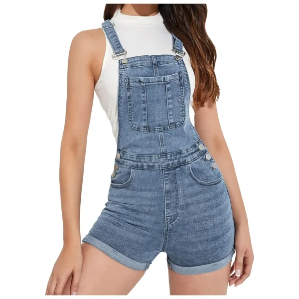 Women's Denim Short Overalls – Slim Fit Summer One-Piece Jumpsuit with Pockets - Image 2